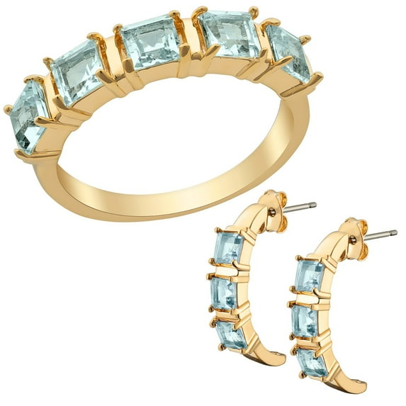 Goldtone Genuine Blue Topaz Ring and Earrings Set