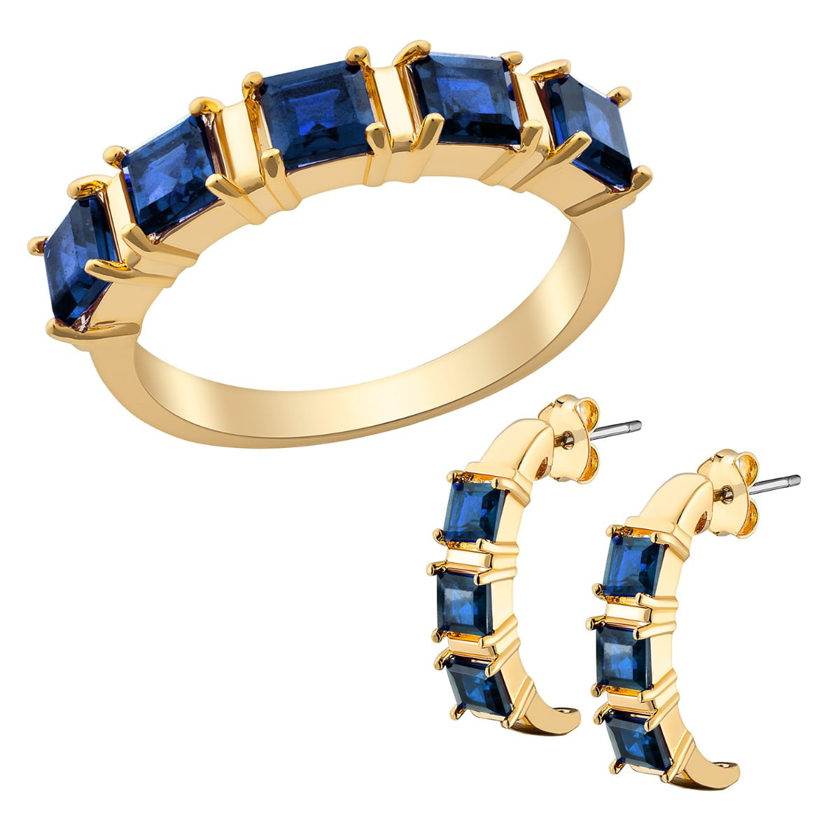Goldtone Genuine Sapphire Ring and Earrings Set