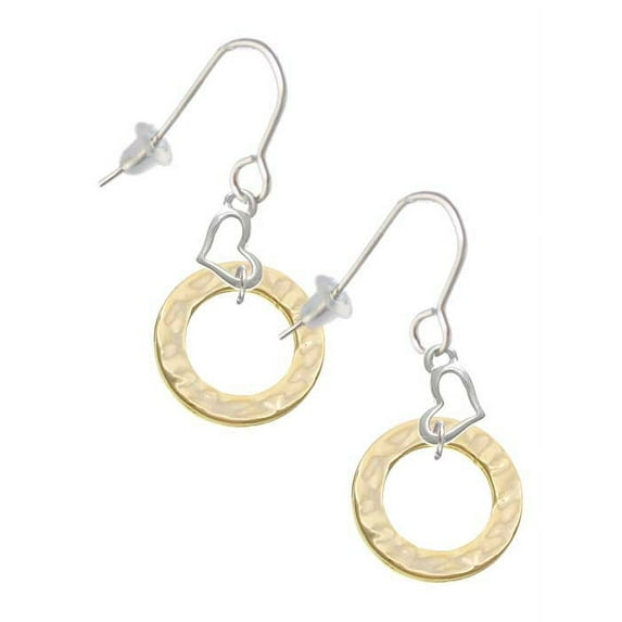 Goldtone Hammered Karma Ring Heart French Earrings