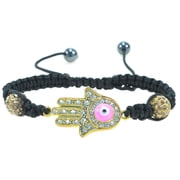 Goldtone Hamsa Hand with Pink Evil Eye Handmade String Adjustable Macrame Bracelet - Good for Protection - 91082