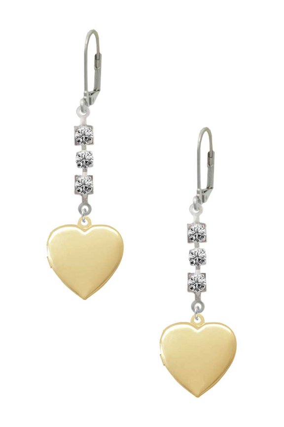 Goldtone Heart Locket - Crystal Madison Leverback Earrings
