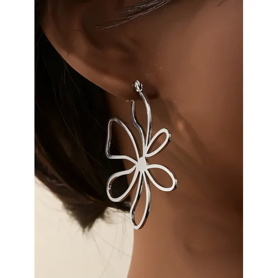 Goldtone Hollow Flower Dangle Earrings For Women, Fashion Jewelry Drop