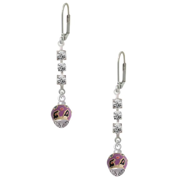 Goldtone Hot Pink & Purple Wide Cheetah Print Spinner Crystal Madison Leverback Earrings