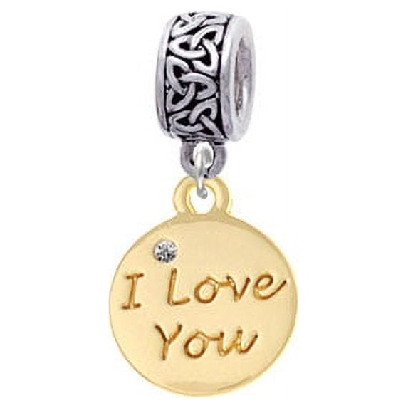 Goldtone I Love You Disc - Celtic Knot Charm Bead