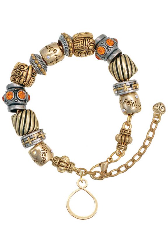 Goldtone Infinity Loop Two Tone Christian Bead Bracelet