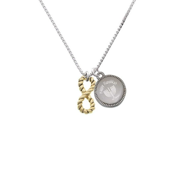 Goldtone Infinity Rope - Happy Hanukkah Menorah Necklace
