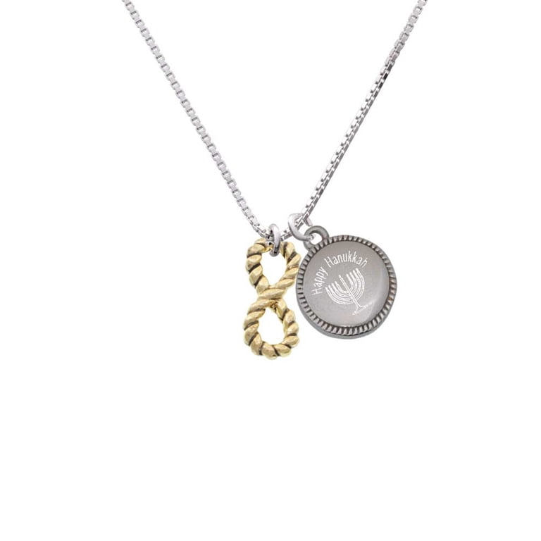 Gold Menorah Necklace with Infinity Rope Pendant photo 1
