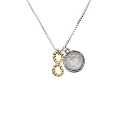 Gold Menorah Necklace with Infinity Rope Pendant
