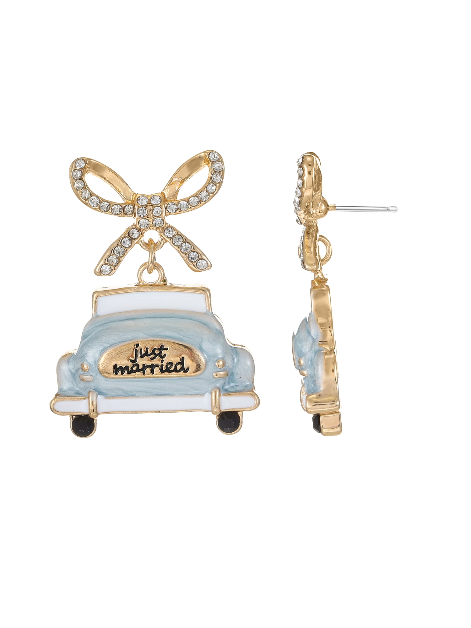 Women's "Just Married" Car Earrings, Goldtone, 1 Pack