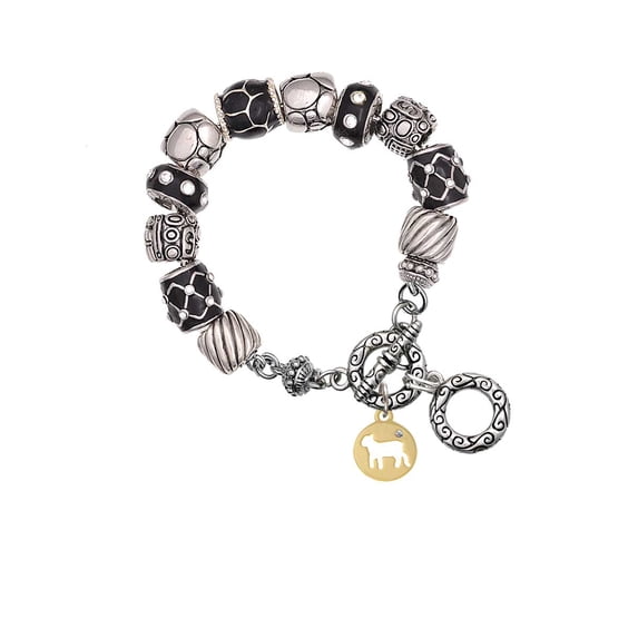 Goldtone Lamb Silhouette Black Pebble Bead Charm Bracelet
