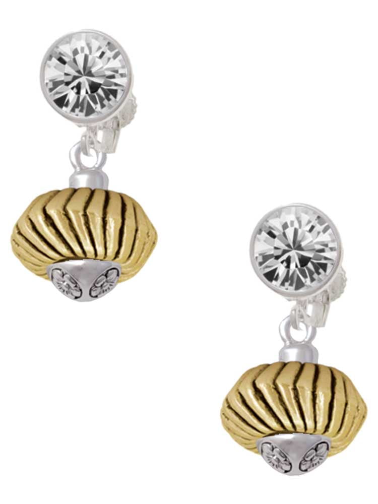 Goldtone Large Angled Rope Spinner Clear Crystal Clip On Earrings