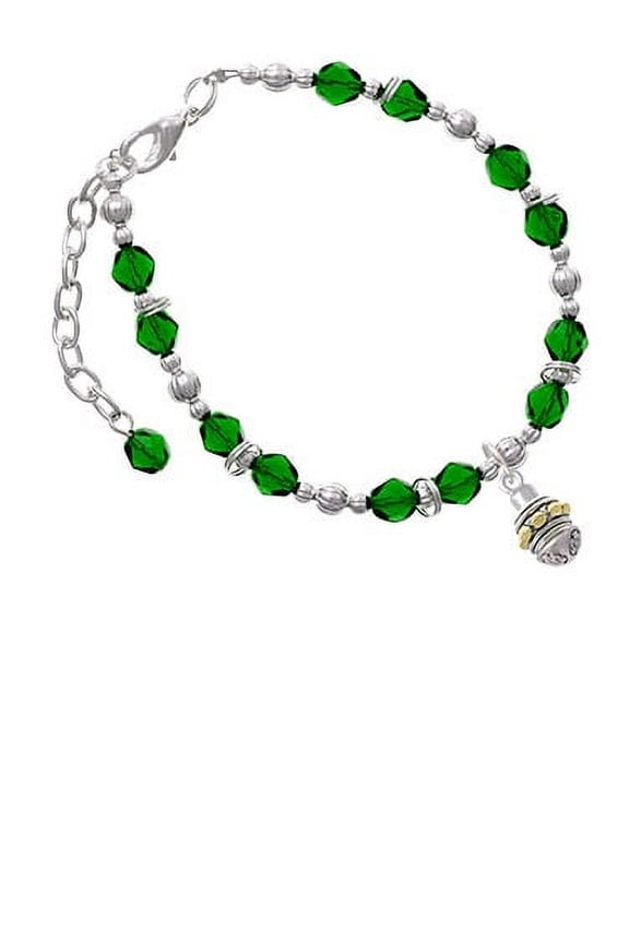 Goldtone Large Bullets on Silvertone Spinner Green Beaded Bracelet