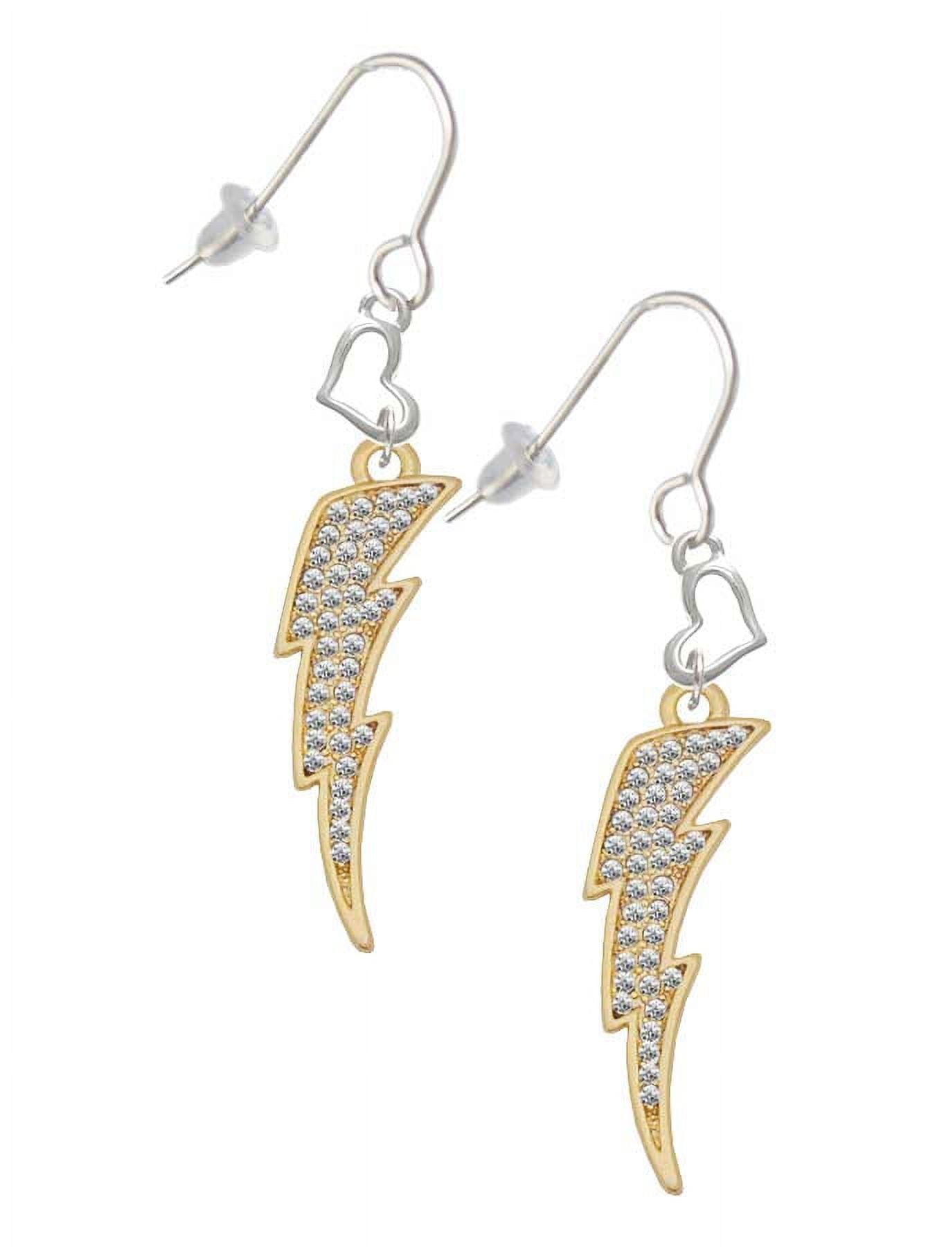 Goldtone Large Clear Crystal Lightning Bolt Heart French Earrings