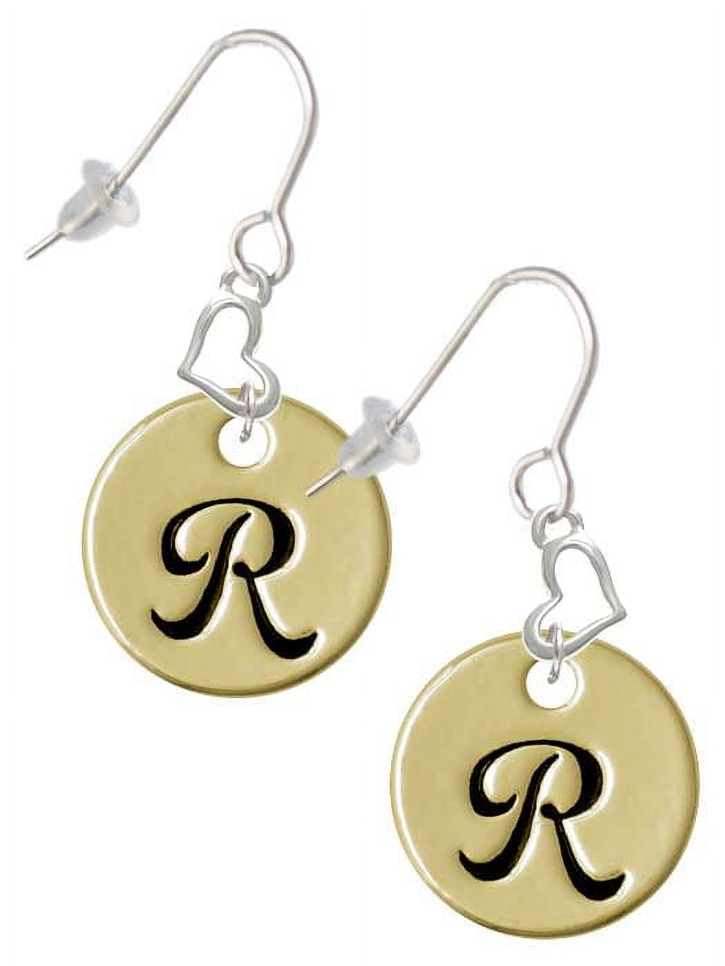 Goldtone Large Disc Letter - R - 3/4'' Heart French Earrings - Walmart.com