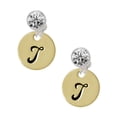 thumbnail image 1 of Goldtone Large Disc Letter - T - 3/4'' Clear Crystal Clip On Earrings, 1 of 3