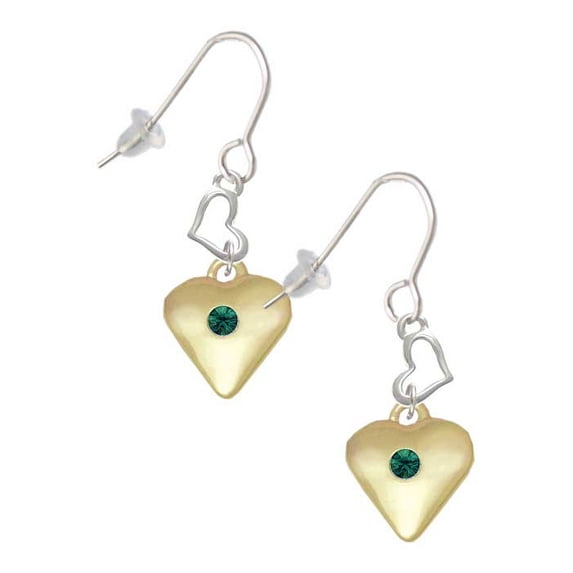Goldtone Large May - Green Crystal Heart Heart French Earrings