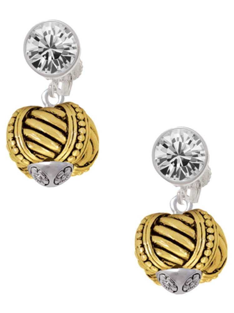 Goldtone Large Rope with Cross Spinner Clear Crystal Clip On Earrings