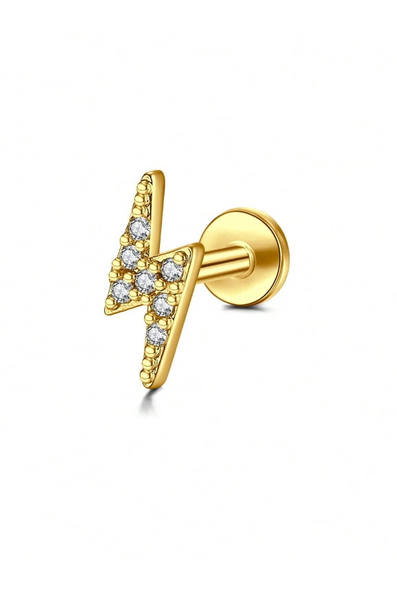 Goldtone Lightning Bolt Cubic Zirconia Flat Back Cartilage Earring 11#