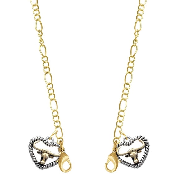 Goldtone Longhorn in Rope Heart Goldtone Face Mask Necklace