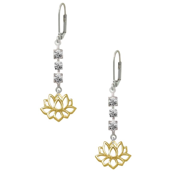 Goldtone Lotus Outline Crystal Madison Leverback Earrings
