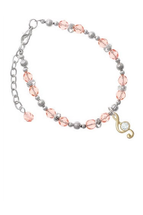 Goldtone Medium Clef with Crystal Pink Beaded Bracelet