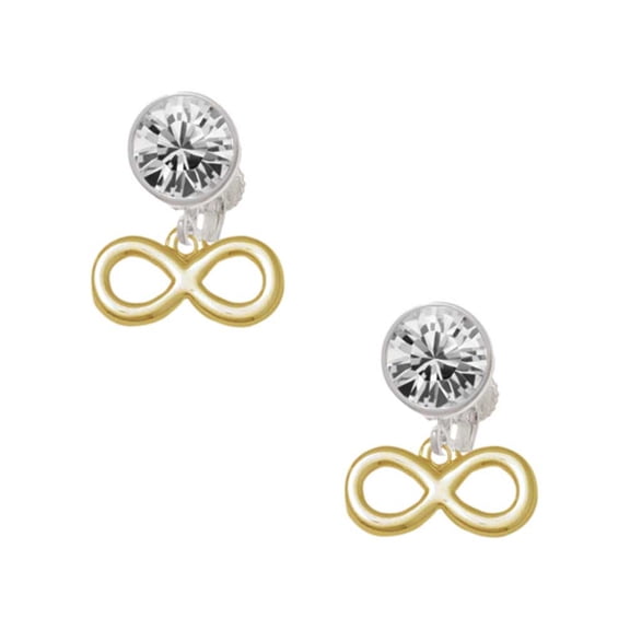 Goldtone Medium Infinity Sign Clear Crystal Clip On Earrings