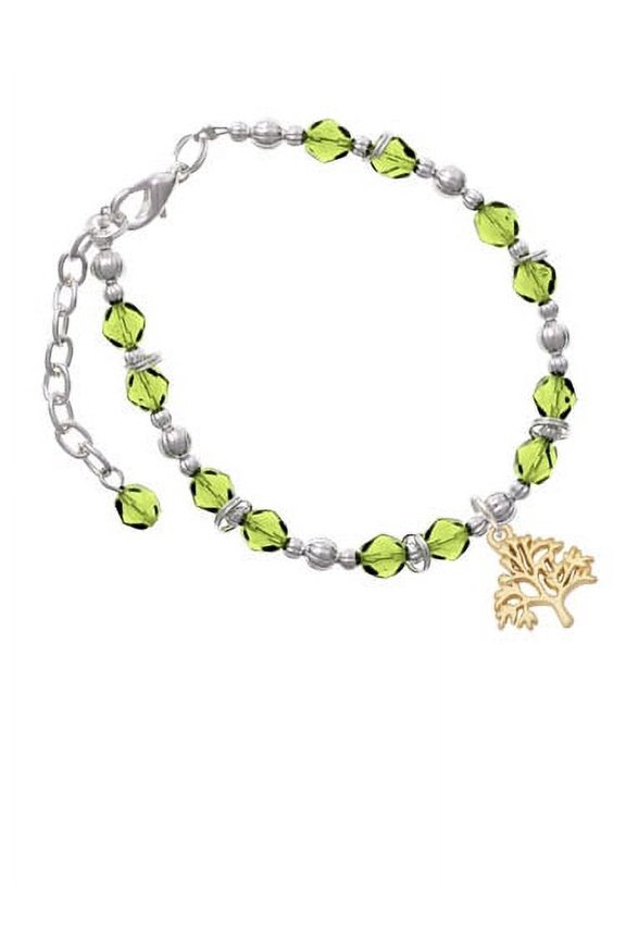 Goldtone Medium Tree of Life Lime Green Beaded Bracelet