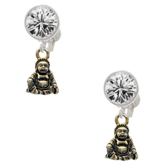 Goldtone Mini Buddha Clear Crystal Clip On Earrings