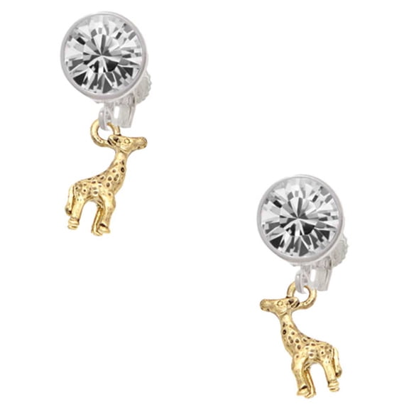 Goldtone Mini Giraffe Clear Crystal Clip On Earrings