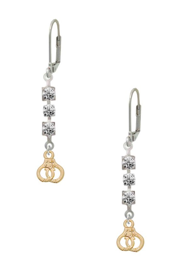 Goldtone Mini Handcuffs Crystal Madison Leverback Earrings