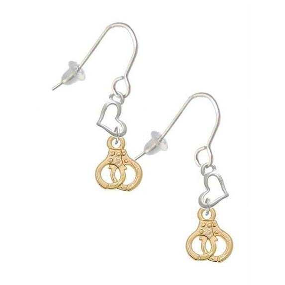 Goldtone Mini Handcuffs Heart French Earrings