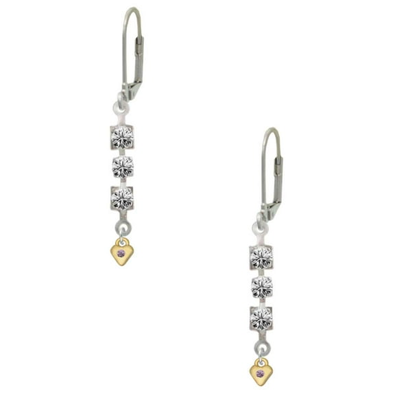Goldtone Mini Light Purple Crystal Heart Crystal Madison Leverback Earrings