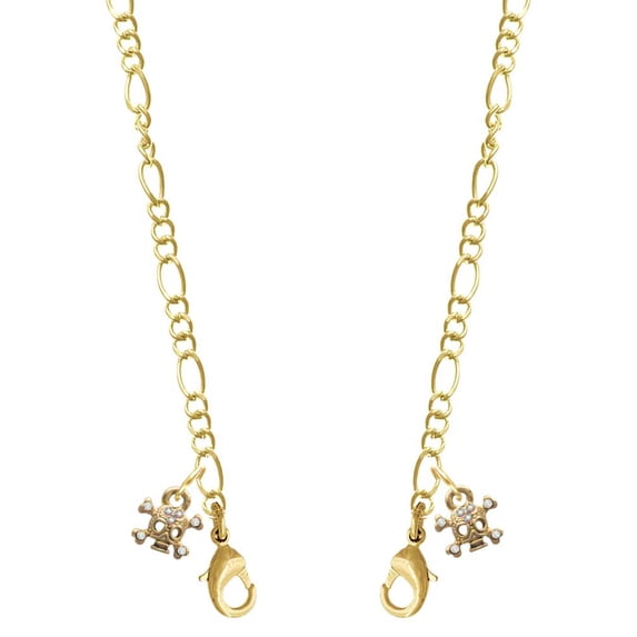 Goldtone Mini Skull & Bones with Crystals Goldtone Face Mask Necklace