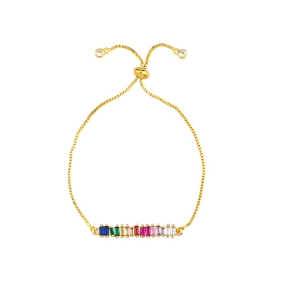 Goldtone Multi Colored Cubic Zirconia Baguette Adjustable Bracelet