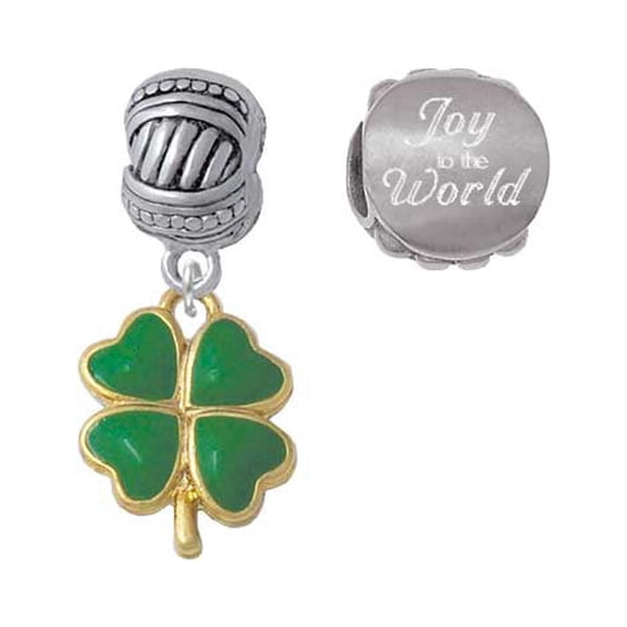 Goldtone Opaque Green Lucky Four Leaf Clover Joy to the World Charm Beads (Set of 2)