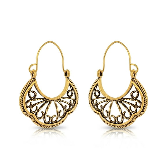 Goldtone Ornate Filigree Swirl Boho Beach Style Latch Earrings for Women by BESHEEK