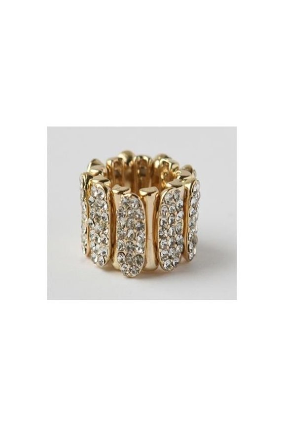 Goldtone Pave Crystal Sectional Stretch Ring