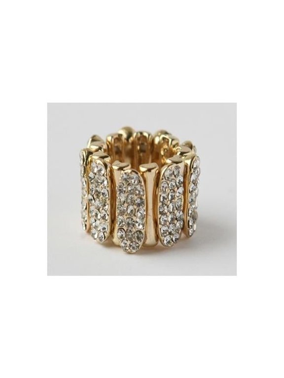 Goldtone Pave Crystal Sectional Stretch Ring
