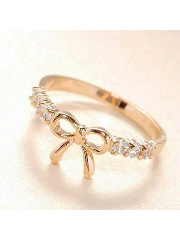 Goldtone Rhinestone Bow Knot Ring For Women
