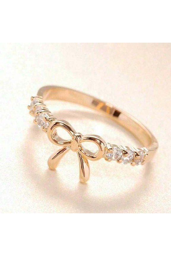 Goldtone Rhinestone Bow Knot Ring For Women