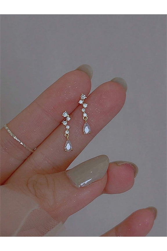 Goldtone Rhinestone Teardrop Dangle Earrings Multicolor