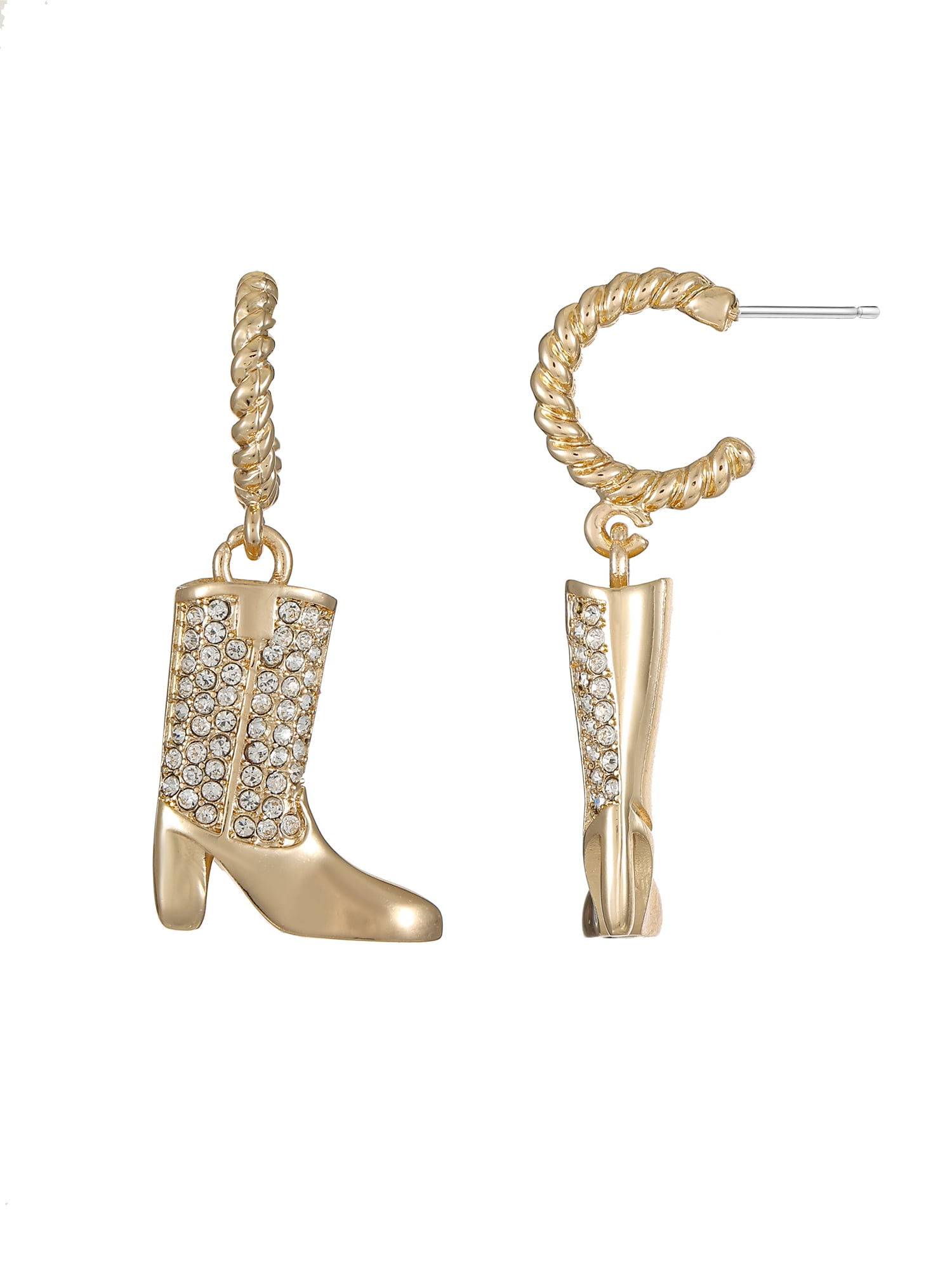 Coadipress Western Cowgirl Jewelry Set - 2-Piece Rhinestone Boot & Hat Earrings With Layered Moon & Star Necklace, Alloy Silver Finish