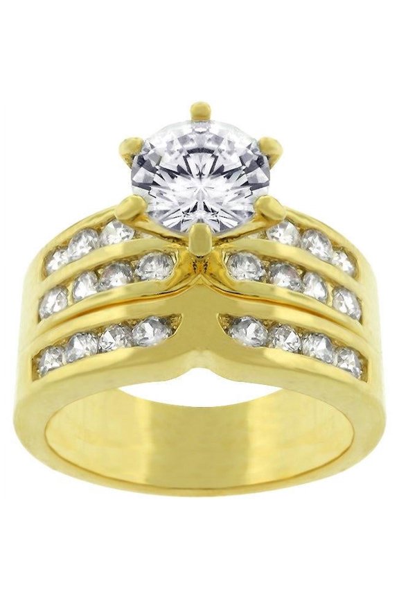 Goldtone Round-Cut Cubic Zirconia Engagement Ring Set