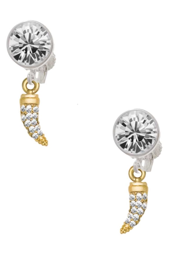 Goldtone Small Crystal Sabre Tooth Clear Crystal Clip On Earrings