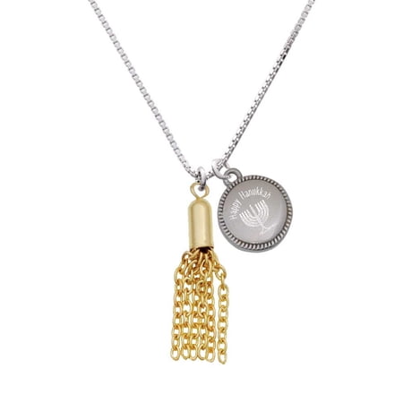 Goldtone Happy Hanukkah Menorah Tassel Necklace