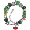 thumbnail image 1 of Goldtone Small Translucent Red Lips Green Christmas Bead Bracelet, 1 of 4