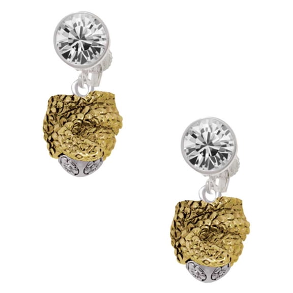 Goldtone Snake Wrapped Around Spinner Clear Crystal Clip On Earrings