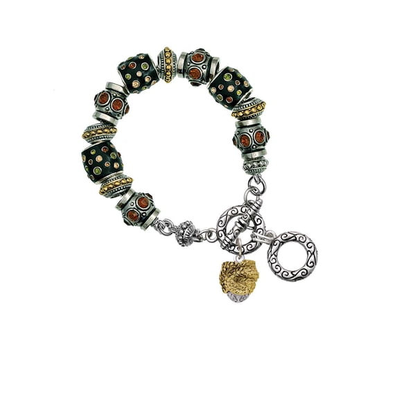 Goldtone Snake Wrapped Around Spinner Spinner Fall Crystal Bead Charm Bracelet
