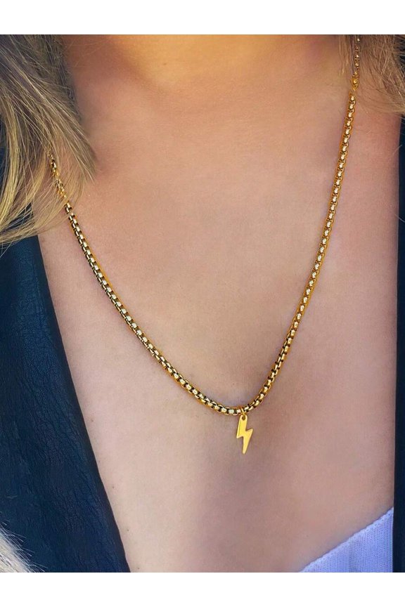Goldtone Stainless Steel Box Chain Choker With Lightning Pendant Style 5