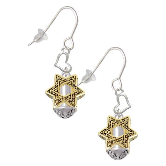 Goldtone Star of David Spinner Heart French Earrings